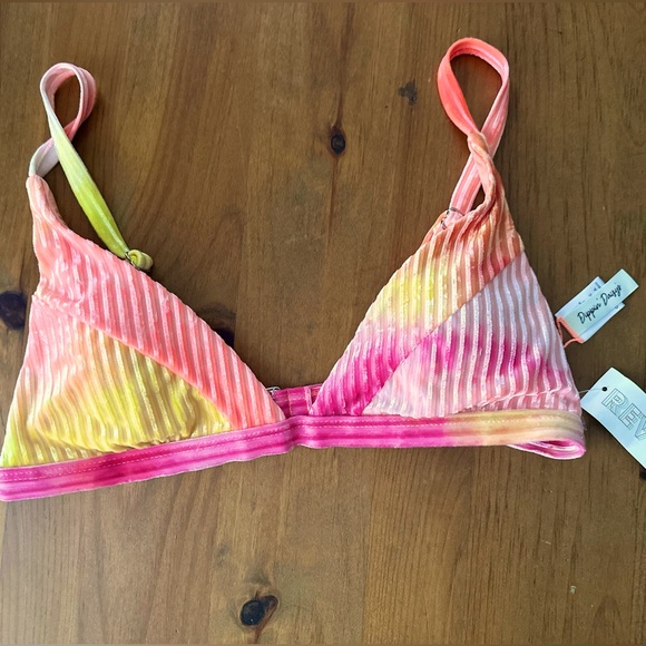 NWT Revibe Dippin Daisy’s Ribbed Boho Pink Tie Dye Bikini Top Large - Picture 4 of 8